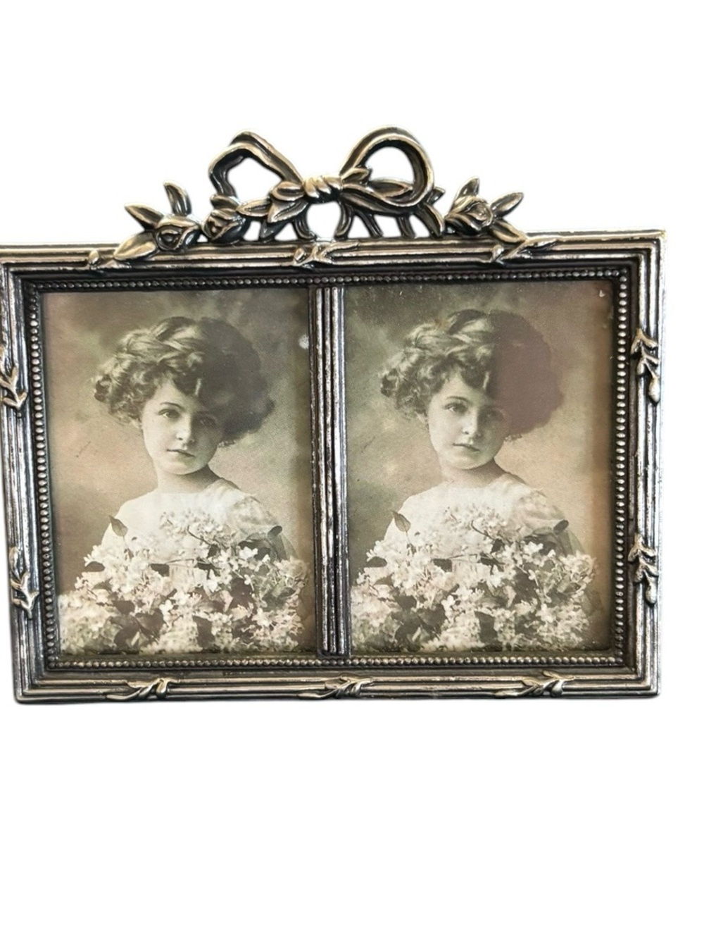 Vintage Minature Picture Frame 2~ 1.5” Pictures Metal Bow Top Scrolling Tabletop